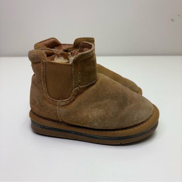 3/$30 Malu Size 10 Toddler Sheepskin Ugg Style Light Up Boots Chestnut Zip Suede - Picture 1 of 11